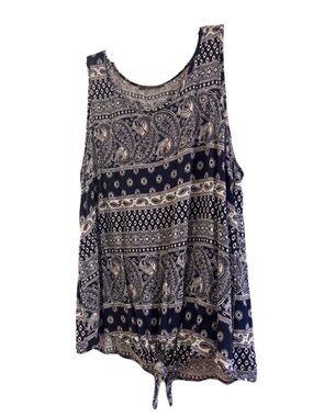 Women's Navy Paisley Tie-Hem Tank Top